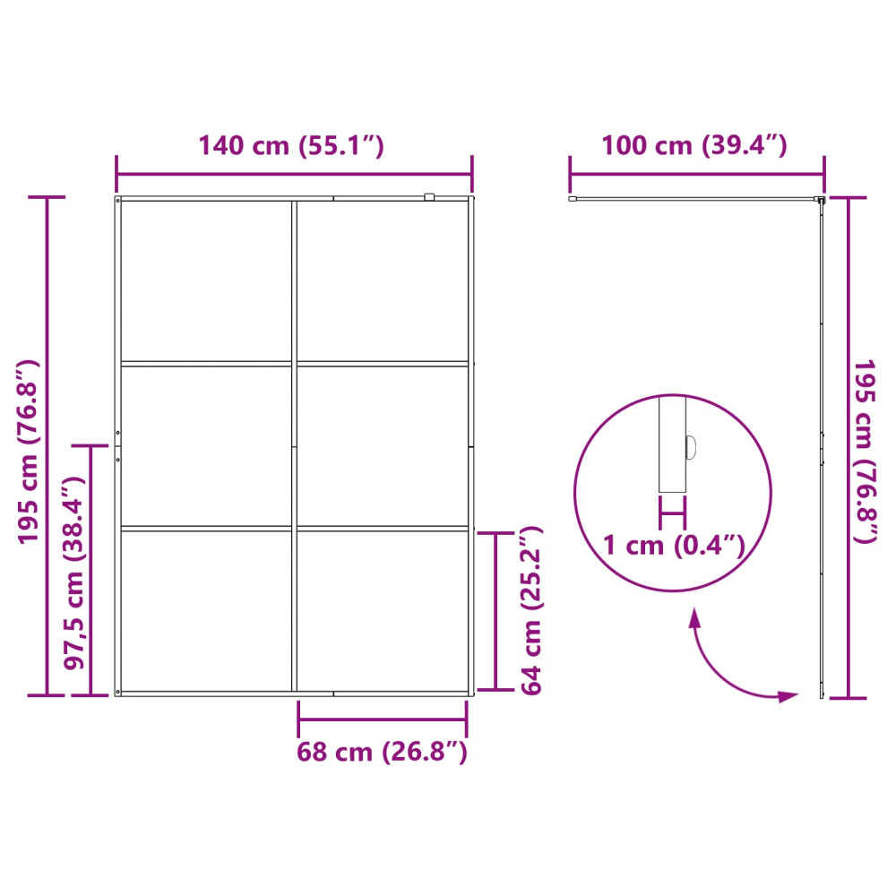 Produktbild för Walk-in Duschvägg Svart 140 x 195 cm härdat glas