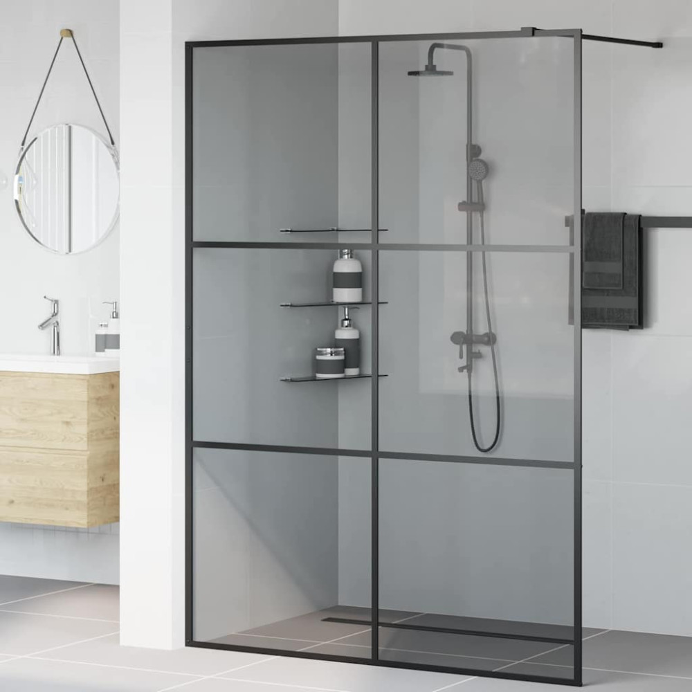 Produktbild för Walk-in Duschvägg Svart 140 x 195 cm härdat glas