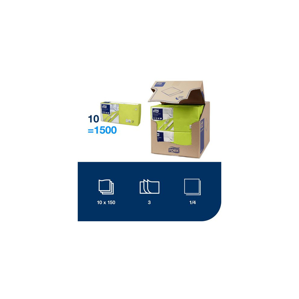 Produktbild för Servett TORK Lunch 3-lags lime 150/fp