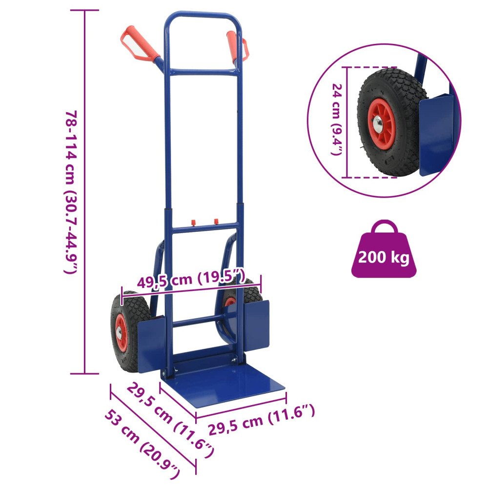 Produktbild för Utökningsbar Handvagn Blå och Röd 49,5 x 53 x 114 cm Stål