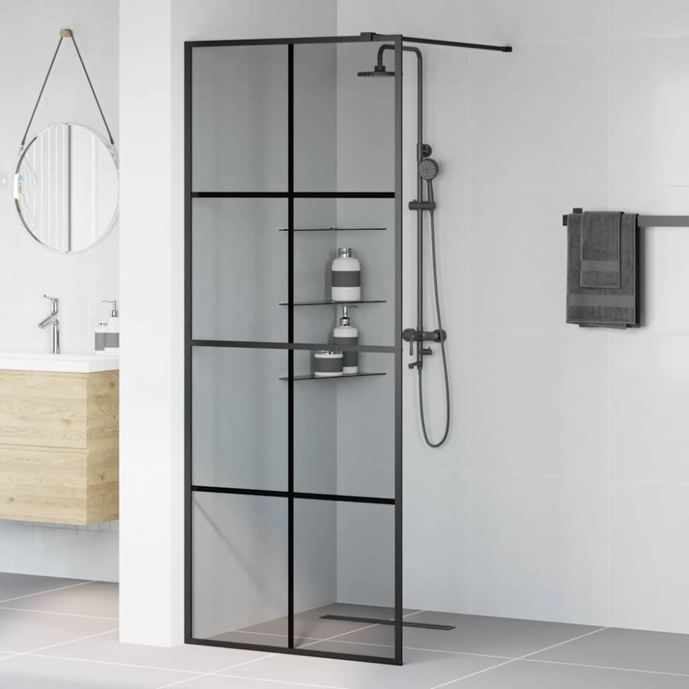 Produktbild för Walk-in Duschvägg Svart 80 x 195 cm härdat glas