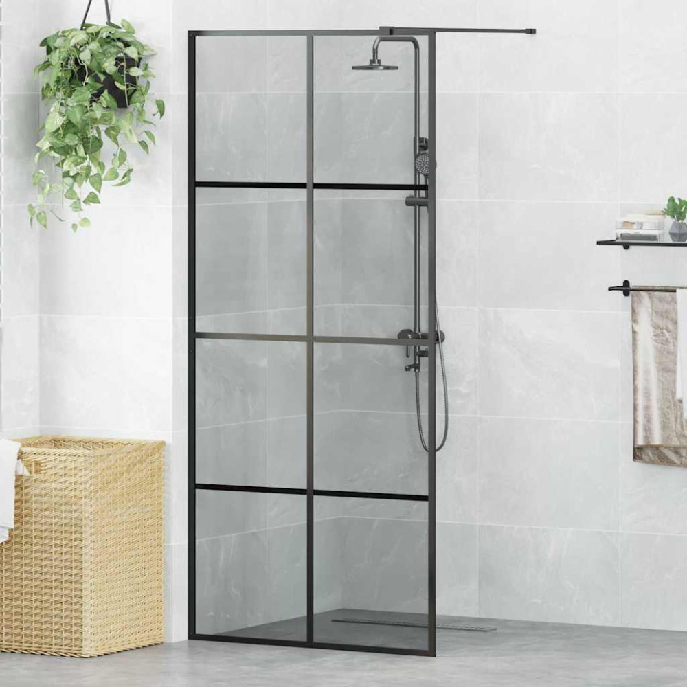 Produktbild för Walk-in Duschvägg Svart 90 x 195 cm härdat glas