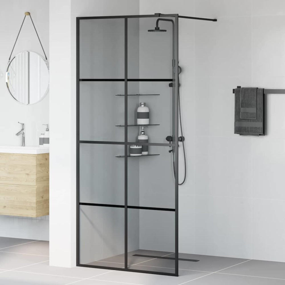 Produktbild för Walk-in Duschvägg Svart 90 x 195 cm härdat glas