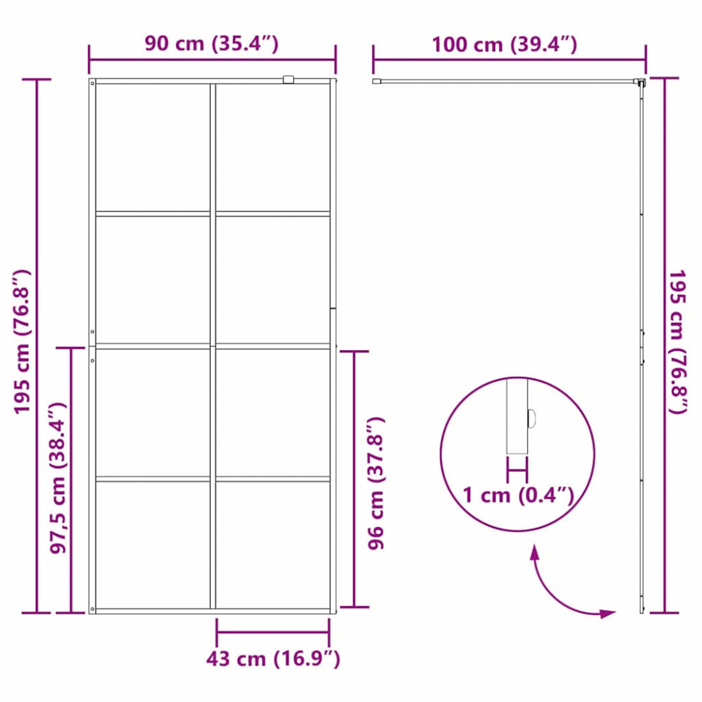 Produktbild för Walk-in Duschvägg Svart 90 x 195 cm härdat glas