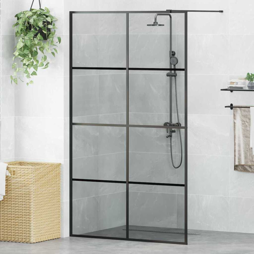 Produktbild för Walk-in Duschvägg Svart 115 x 195 cm härdat glas