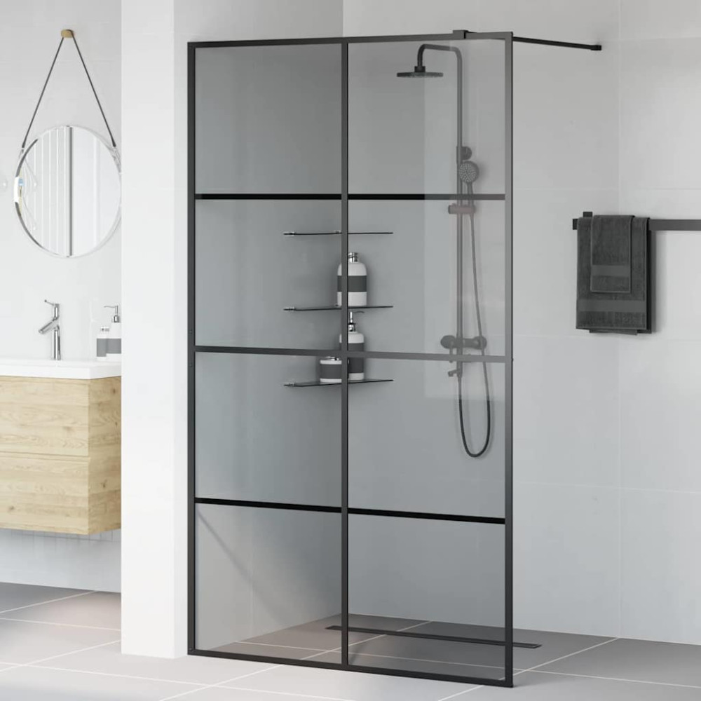 Produktbild för Walk-in Duschvägg Svart 115 x 195 cm härdat glas