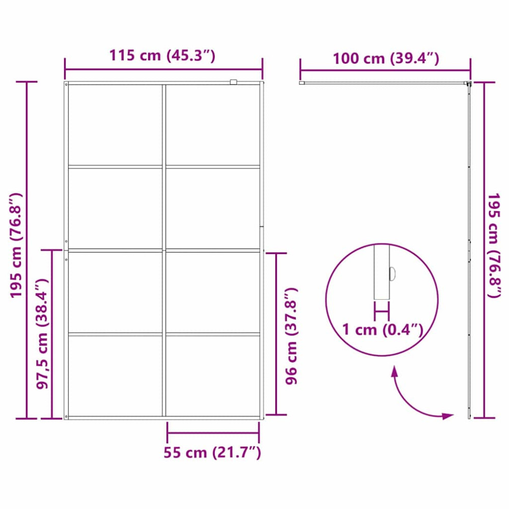 Produktbild för Walk-in Duschvägg Svart 115 x 195 cm härdat glas
