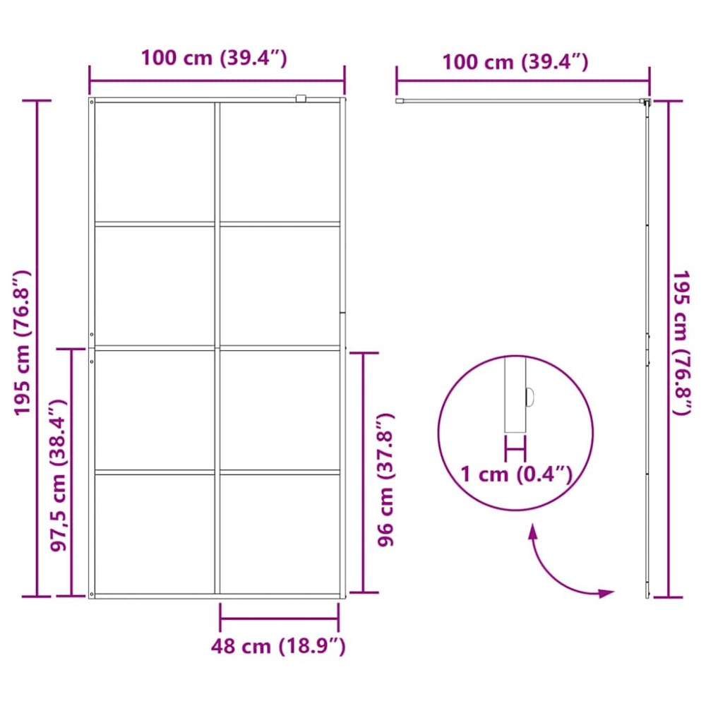 Produktbild för Walk-in Duschvägg Guld 100 x 195 cm härdat glas