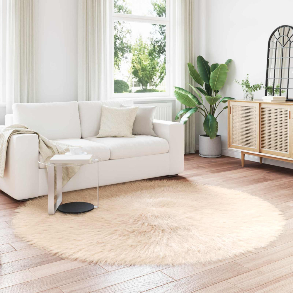 Produktbild för Fuskfäll matta TAFALLA Beige Ø 200 cm Polyester