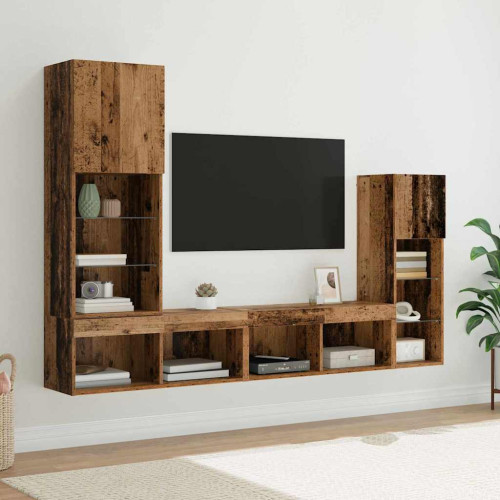 vidaXL TV Vägg Enheter Väggmonterad 4 pcs Gammalt trä Konstruerat trä