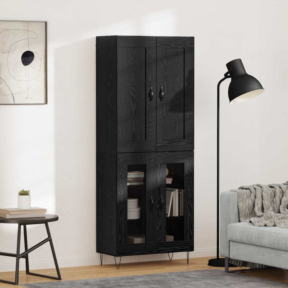 Produktbild för Skåp Svart Ek 69,5 x 34 x 180 cm Konstruerat trä
