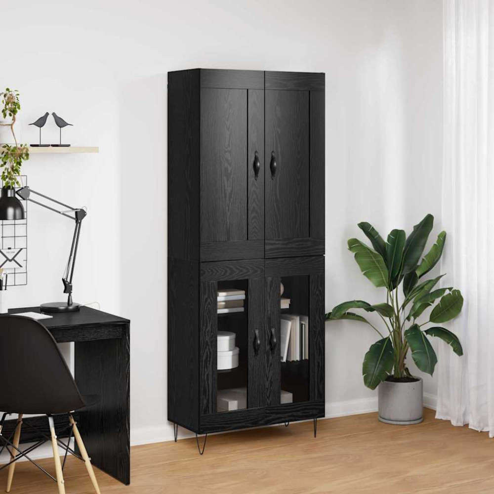 Produktbild för Skåp Svart Ek 69,5 x 34 x 180 cm Konstruerat trä
