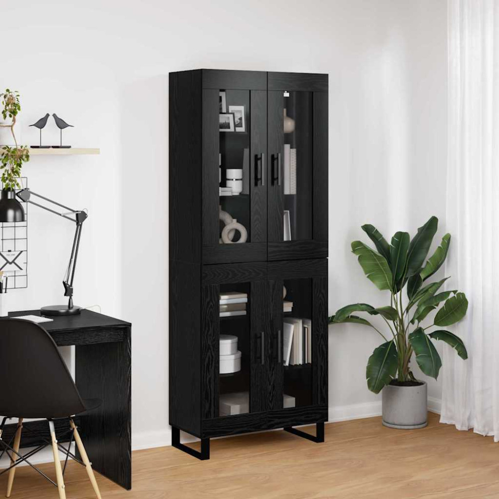 Produktbild för Skåp 2 pcs Svart Ek Konstruerat trä och glas