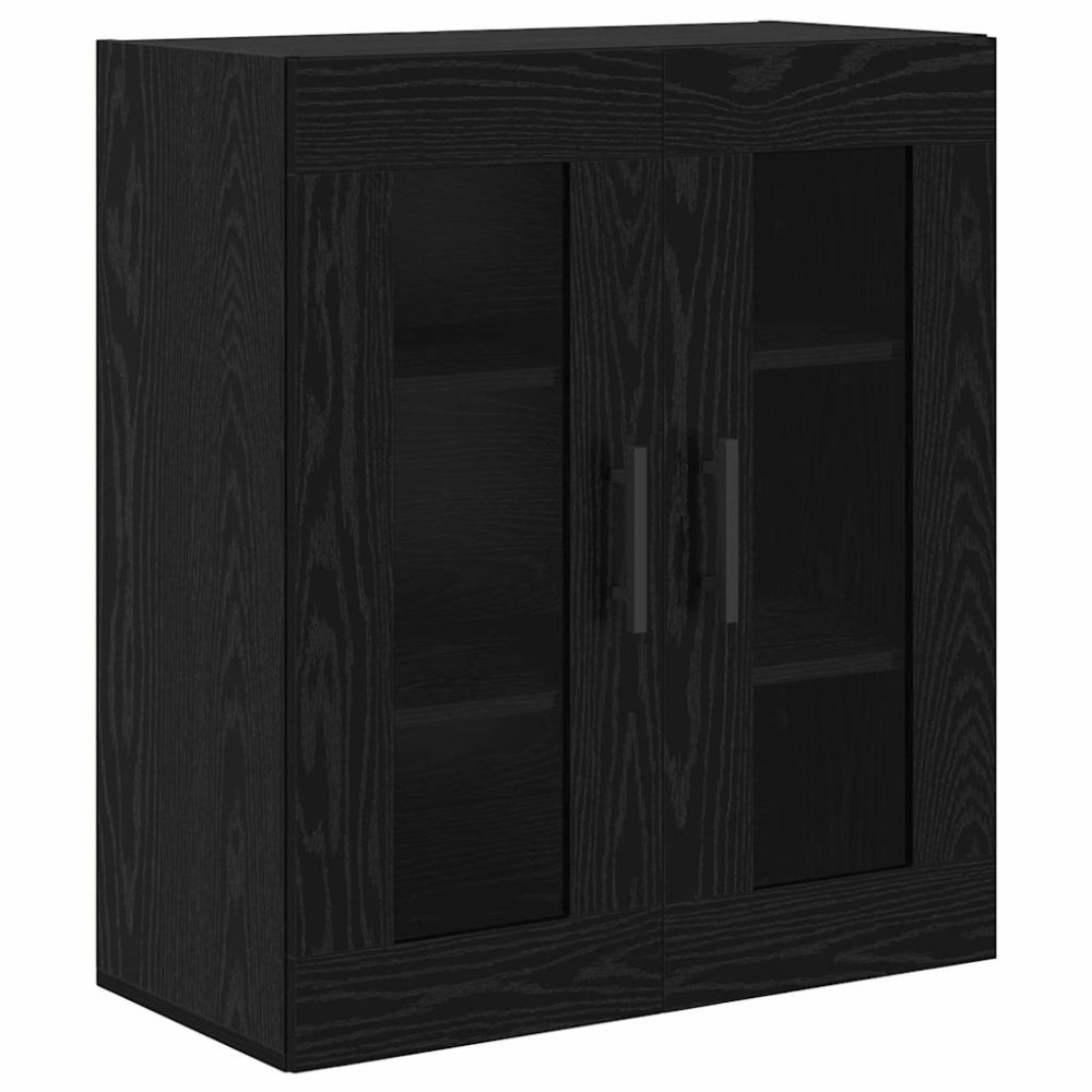 Produktbild för Skåp 2 pcs Svart Ek Konstruerat trä och glas