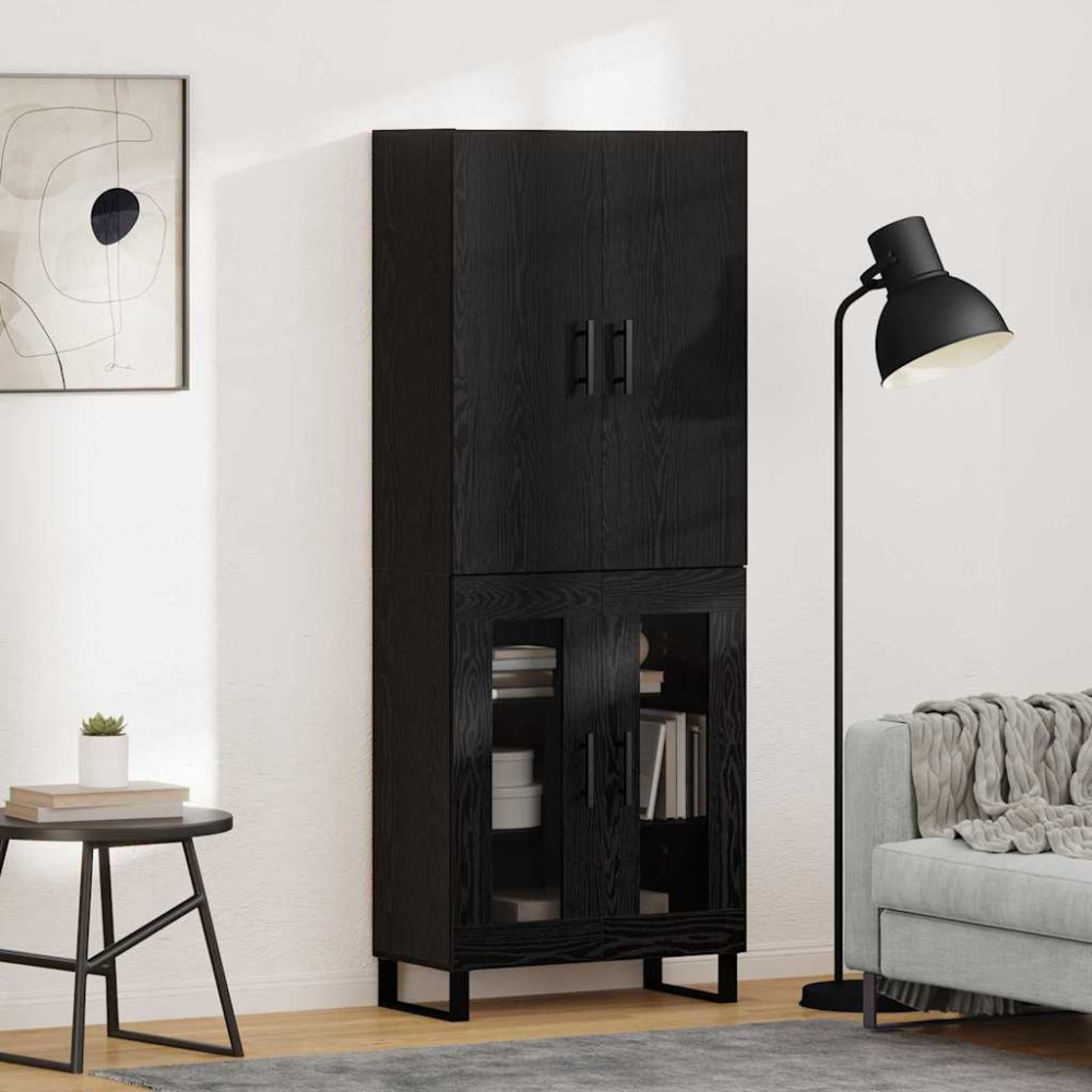 Produktbild för Skåp 2 pcs Svart Ek 69,5 x 34 x 180 cm Konstruerat trä och glas