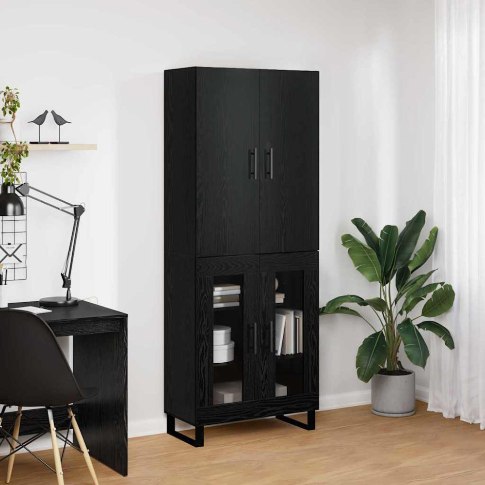 Produktbild för Skåp 2 pcs Svart Ek 69,5 x 34 x 180 cm Konstruerat trä och glas