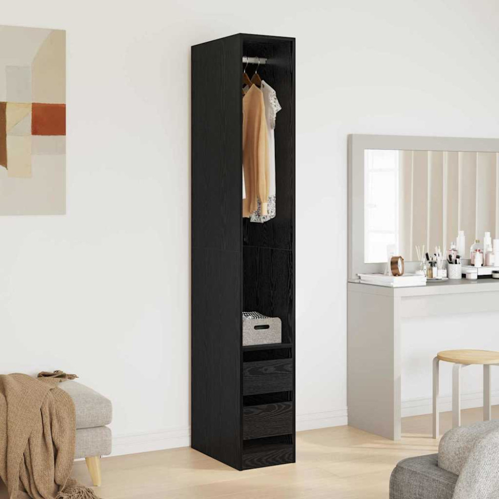 Produktbild för Garderob med låda Svart Ek 50 x 30 x 200 cm Konstruerat trä