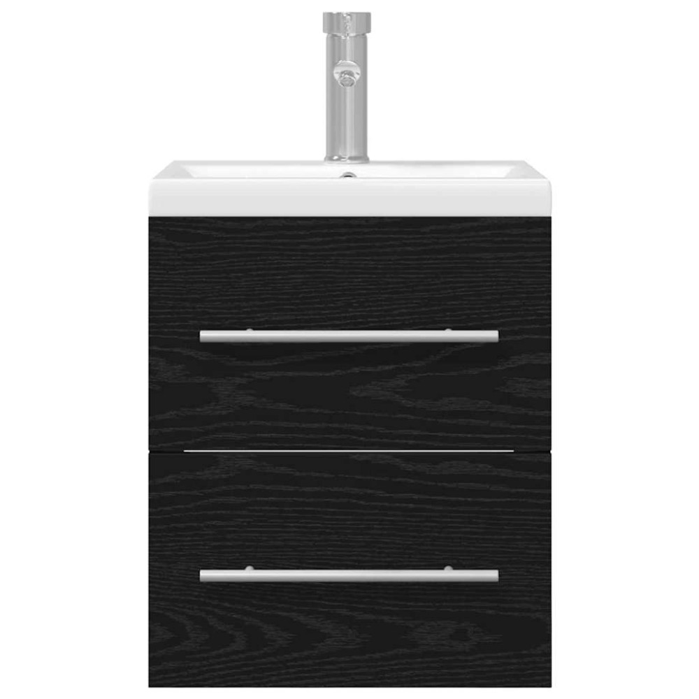 Produktbild för Badrumsskåp med handfat med låda Svart Ek 41 x 38,5 x 48 cm