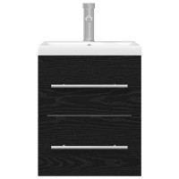 Produktbild för Badrumsskåp med handfat med låda Svart Ek 41 x 38,5 x 48 cm