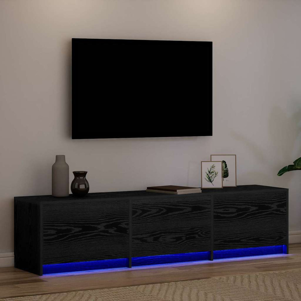 Produktbild för TV-bänk med LED Svart Ek 165 x 34 x 40 cm Konstruerat trä