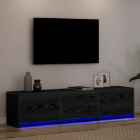 Produktbild för TV-bänk med LED Svart Ek 165 x 34 x 40 cm Konstruerat trä