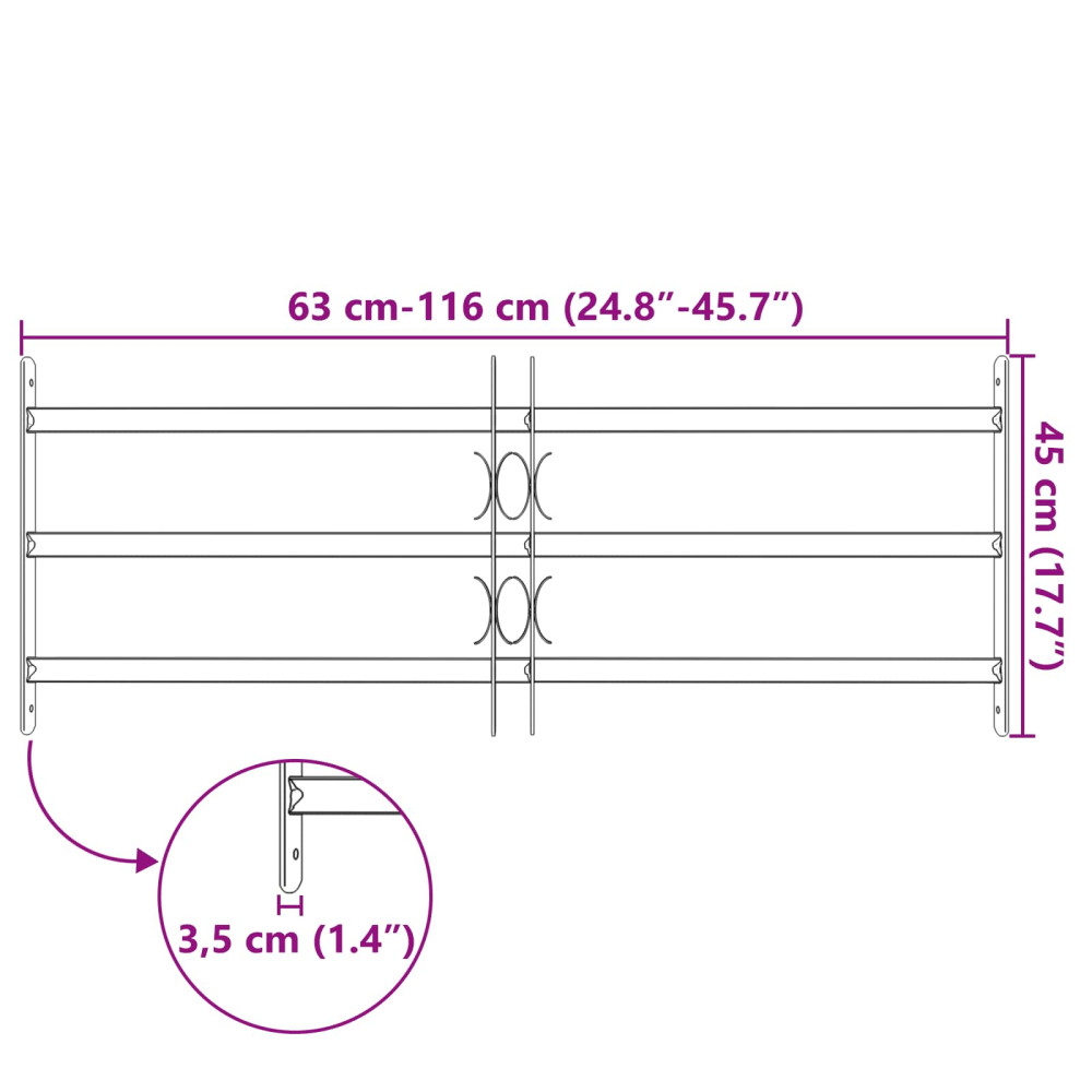 Produktbild för Fönstergaller 116 x 45 cm Pulverlackerat stål Svart