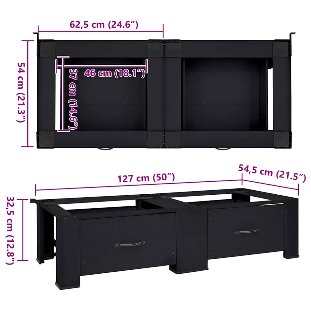 Produktbild för Tvättmaskin Pedestal 2 pcs Svart 127 x 54,5 x 32,5 cm Stål