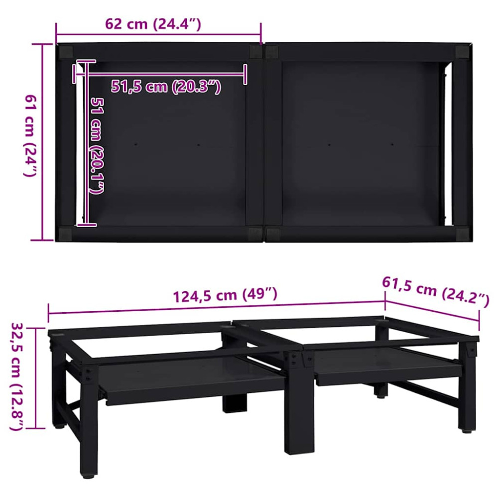 Produktbild för Tvättmaskin Pedestal 2 pcs Svart 124,5 x 61,5 x 32,5 cm Stål