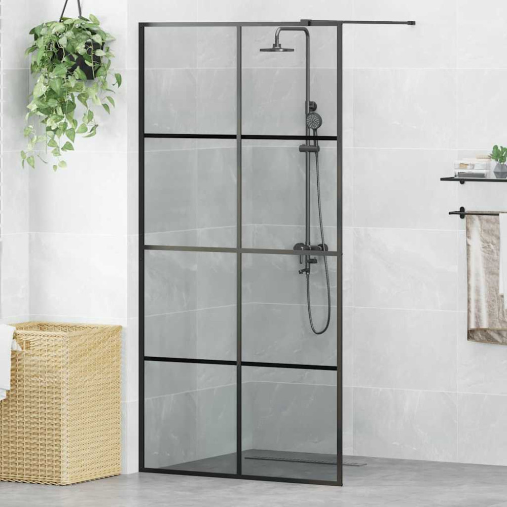 Produktbild för Walk-in Duschvägg Svart 100 x 195 cm härdat glas