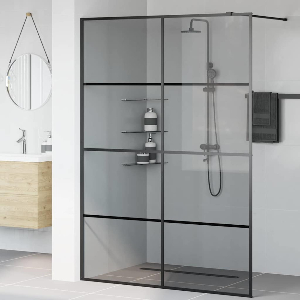 Produktbild för Walk-in Duschvägg Svart 140 x 195 cm härdat glas