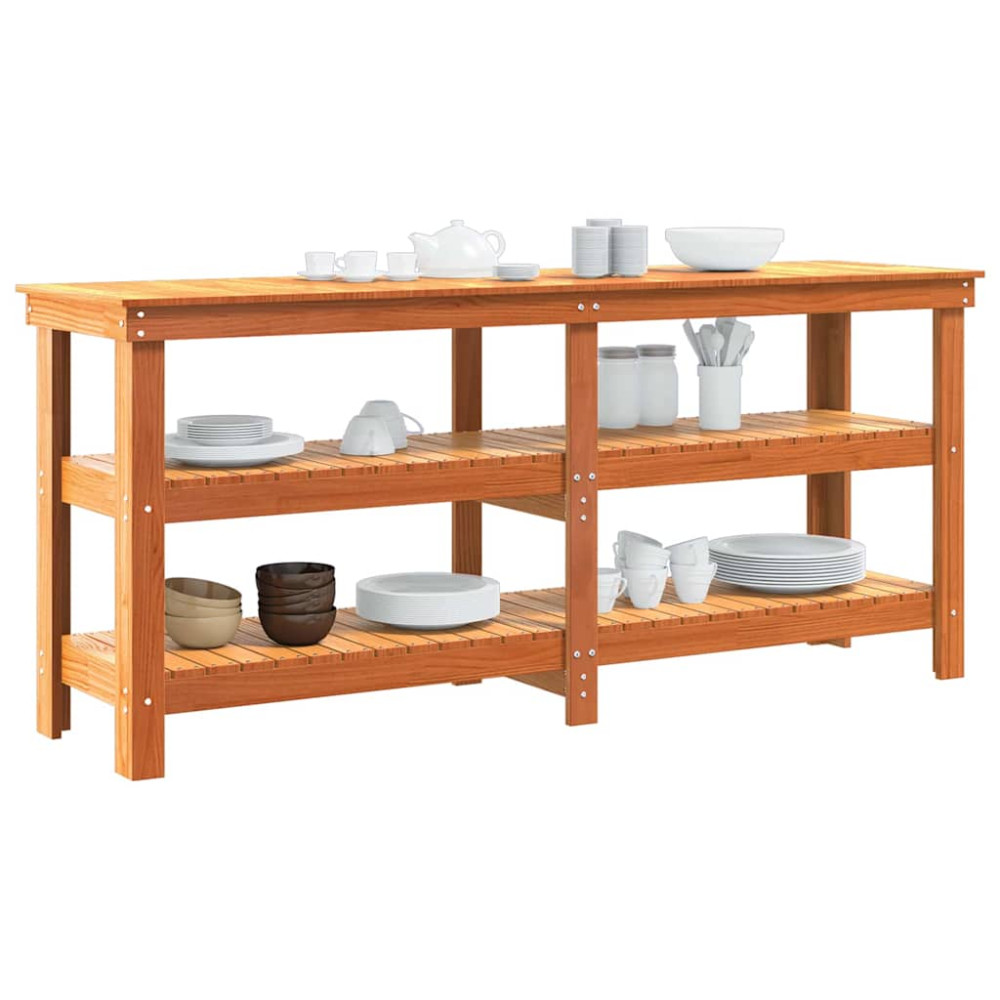 Produktbild för Arbetsbänk med hylla Vaxbrun 181,5 x 50 x 80 cm Massiv furu