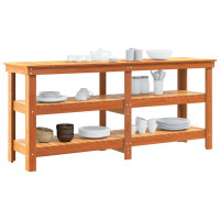Produktbild för Arbetsbänk med hylla Vaxbrun 181,5 x 50 x 80 cm Massiv furu