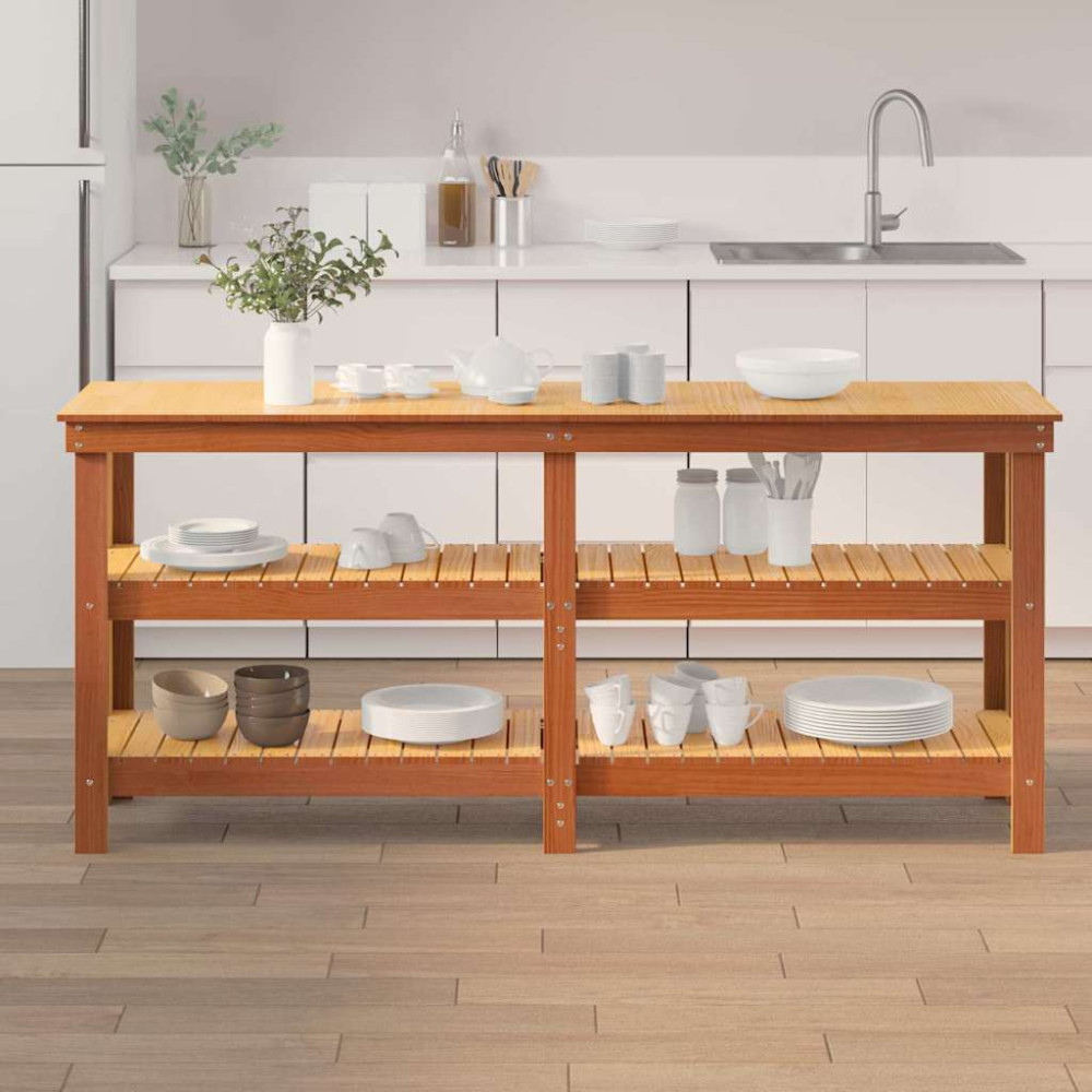 Produktbild för Arbetsbänk med hylla Vaxbrun 181,5 x 50 x 80 cm Massiv furu