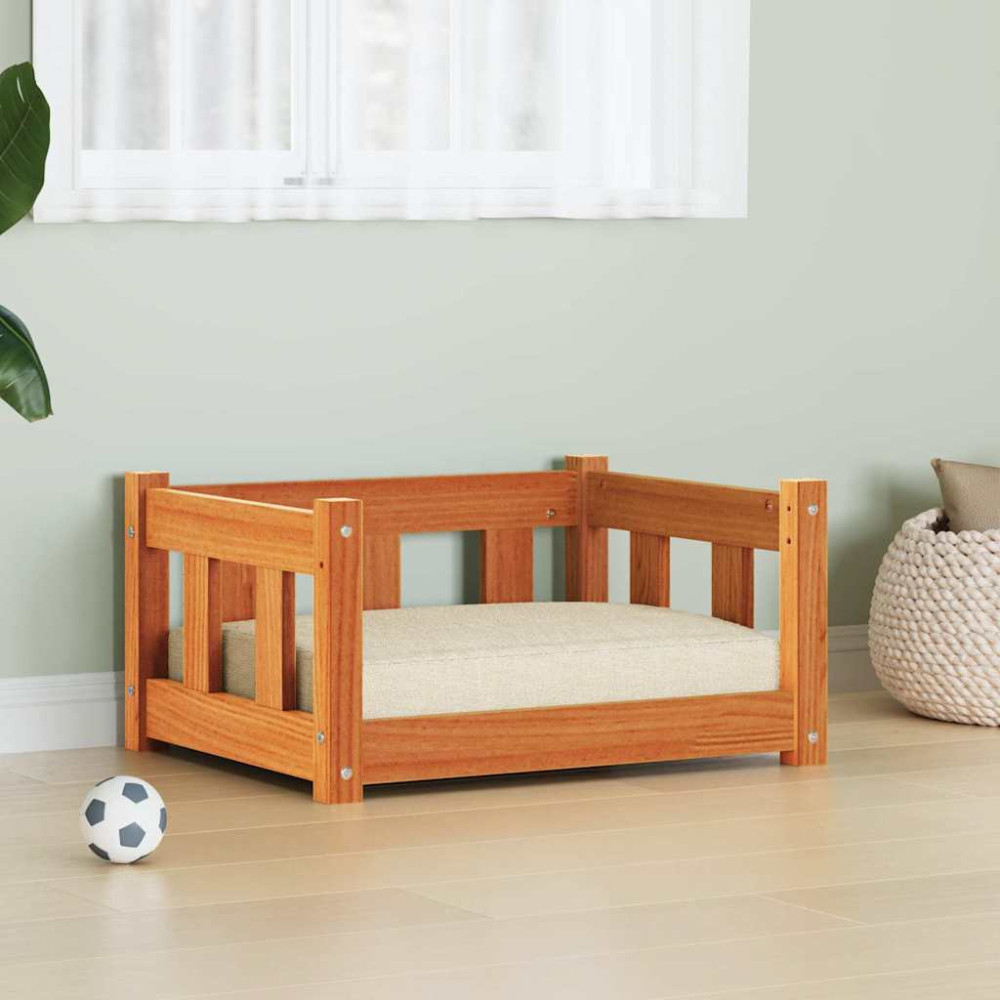 Produktbild för Hundsäng med lagring Vaxbrun 55 x 45 x 28 cm Massiv furu