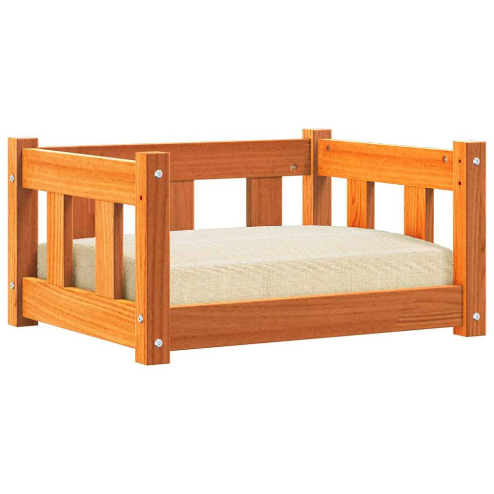 Produktbild för Hundsäng med lagring Vaxbrun 55 x 45 x 28 cm Massiv furu
