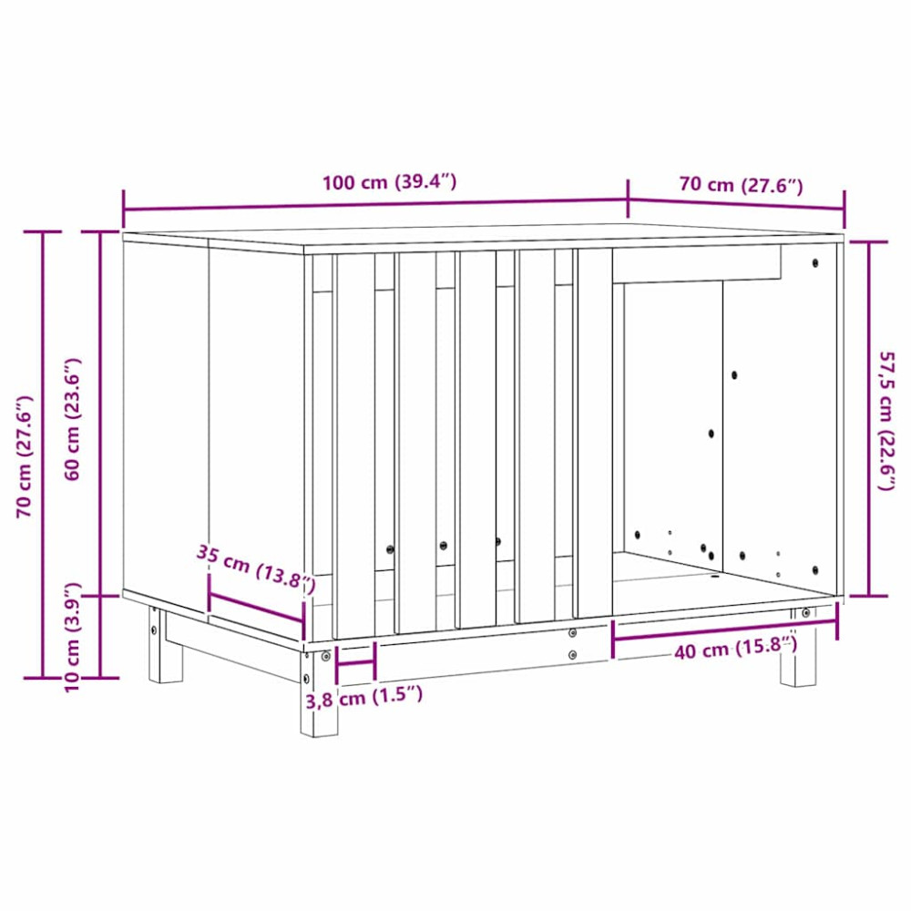 Produktbild för Hundhus med lagring Vaxbrun 100 x 70 x 70 cm Massiv furu