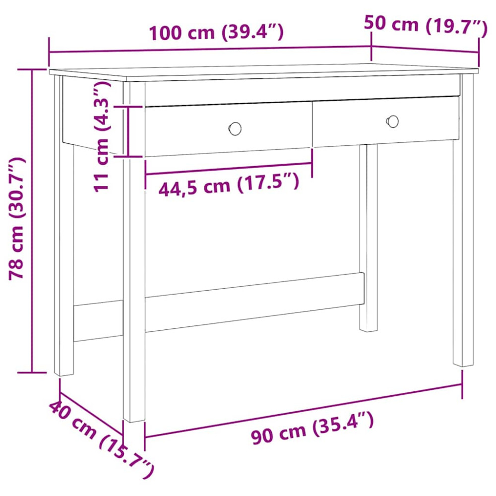 Produktbild för Skrivbord med låda Max Brun 100 x 50 x 78 cm Massiv furu