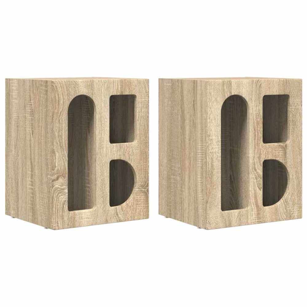 Produktbild för Sängbord ELST 2 st Sonoma-ek 40 x 35 x 50 cm Konstruerat trä