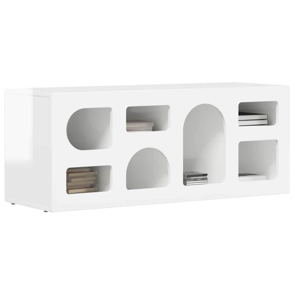 Produktbild för TV-skåp ELST 100 x 35 x 40 cm Högblanka vita Konstruerat trä