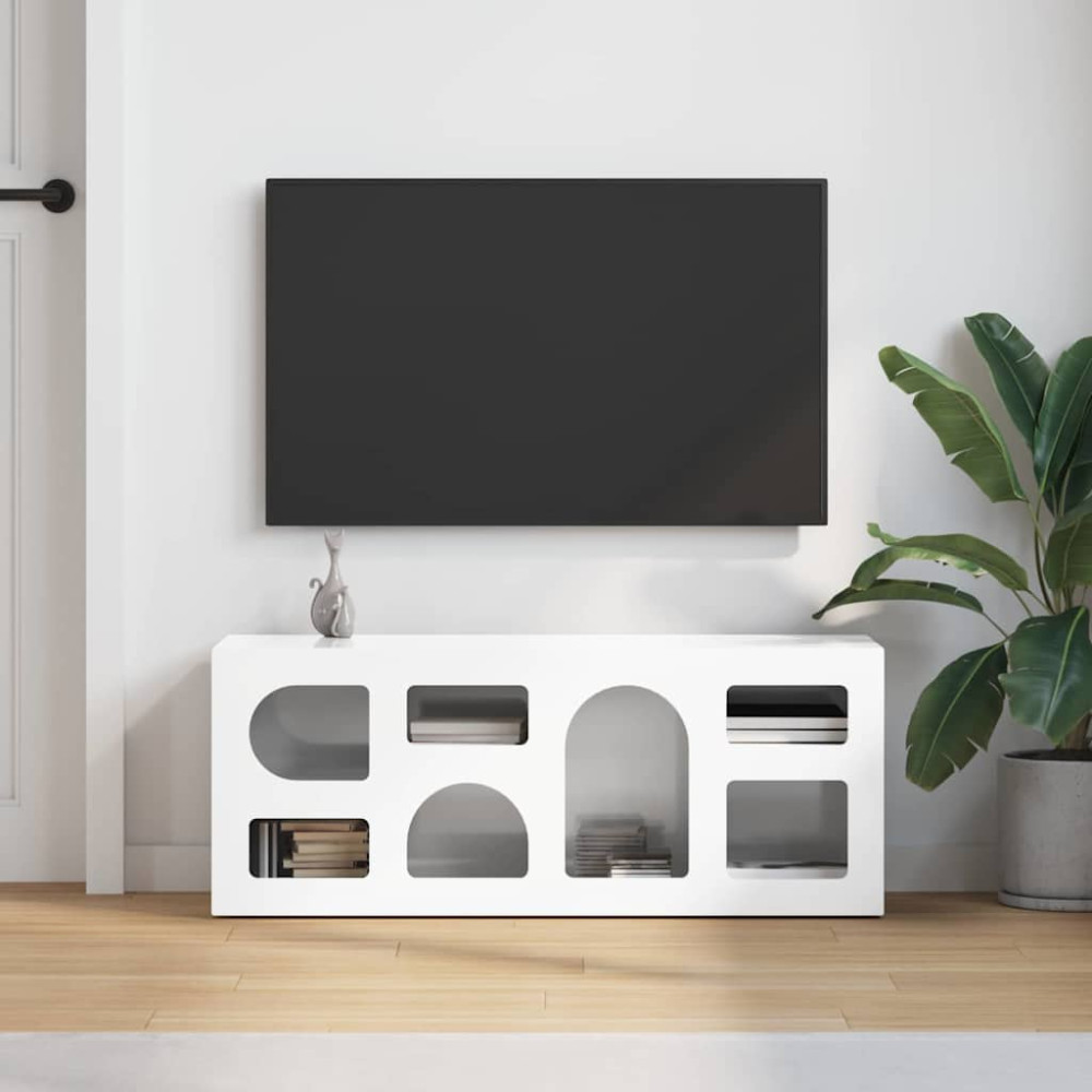 Produktbild för TV-skåp ELST 100 x 35 x 40 cm Högblanka vita Konstruerat trä