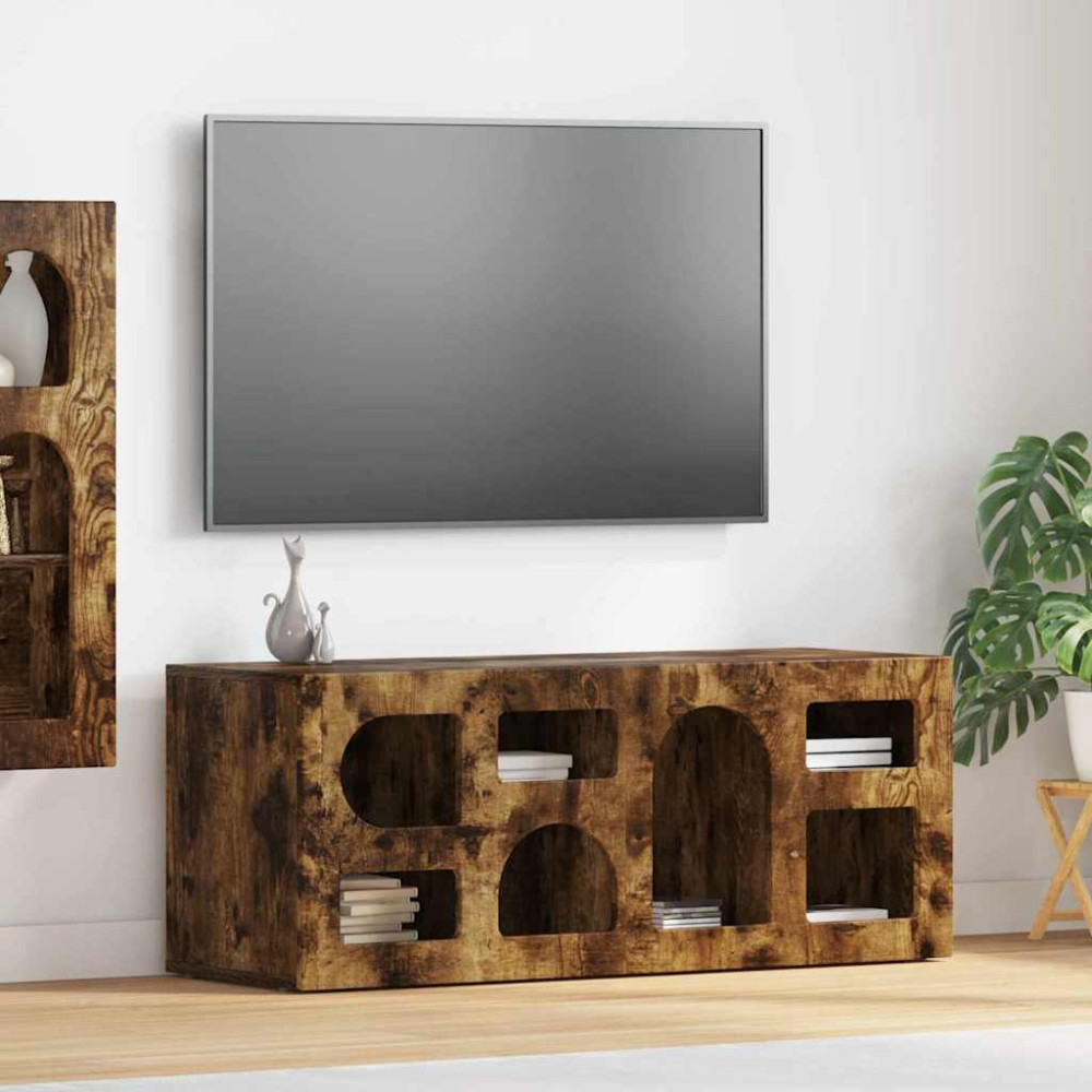 Produktbild för TV-skåp ELST 100 x 35 x 40 cm Rökt ek Konstruerat trä