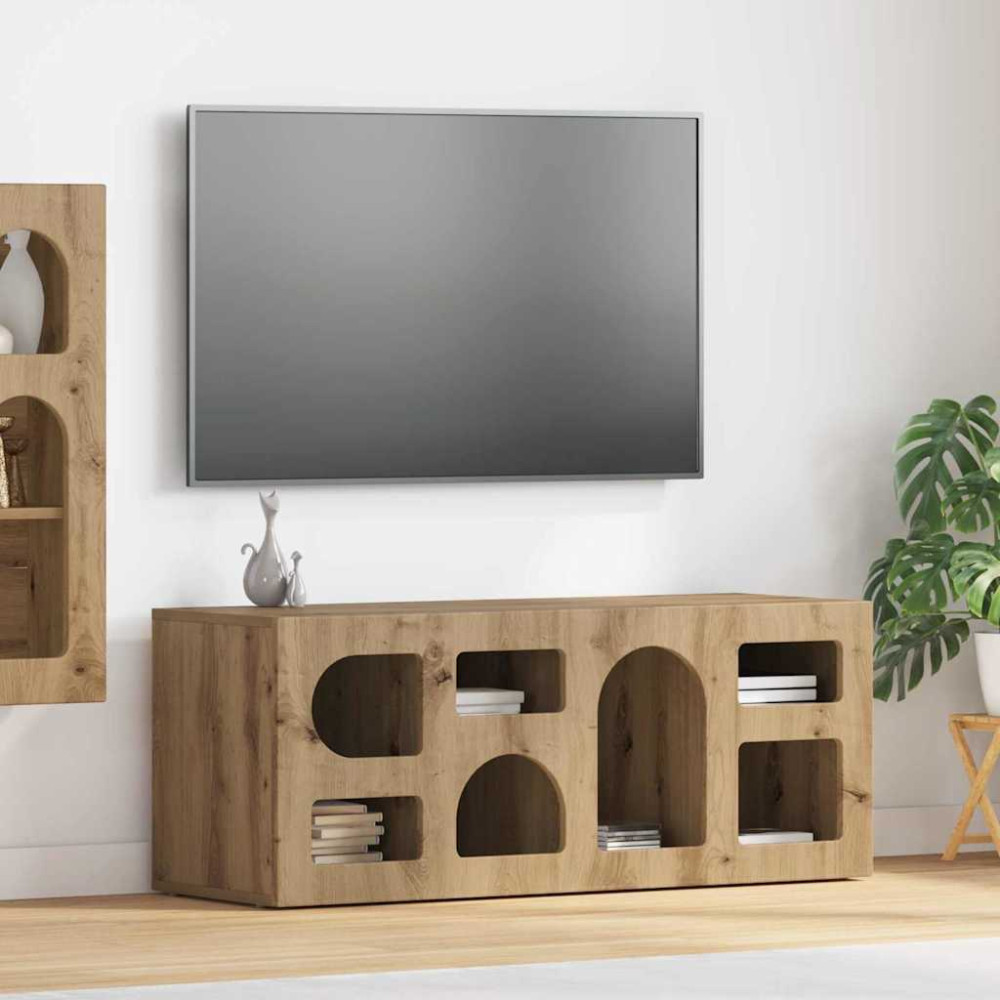 Produktbild för TV-skåp ELST 100 x 35 x 40 cm Artisan Ek Konstruerat trä