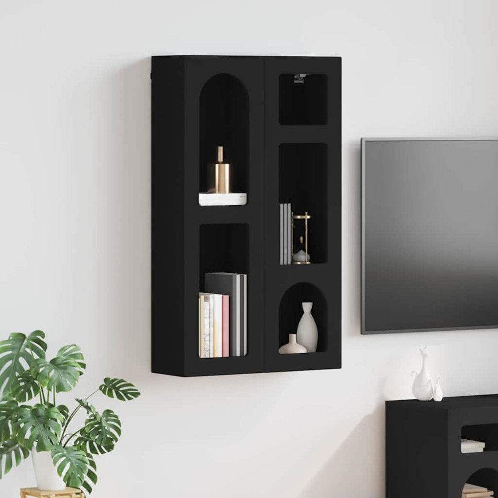 Produktbild för Hängande skåp ELST Svart 59 x 20 x 100 cm Konstruerat trä