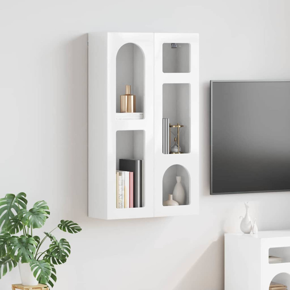 Produktbild för Hängande skåp med hylla ELST Högblanka vita 59 x 20 x 100 cm
