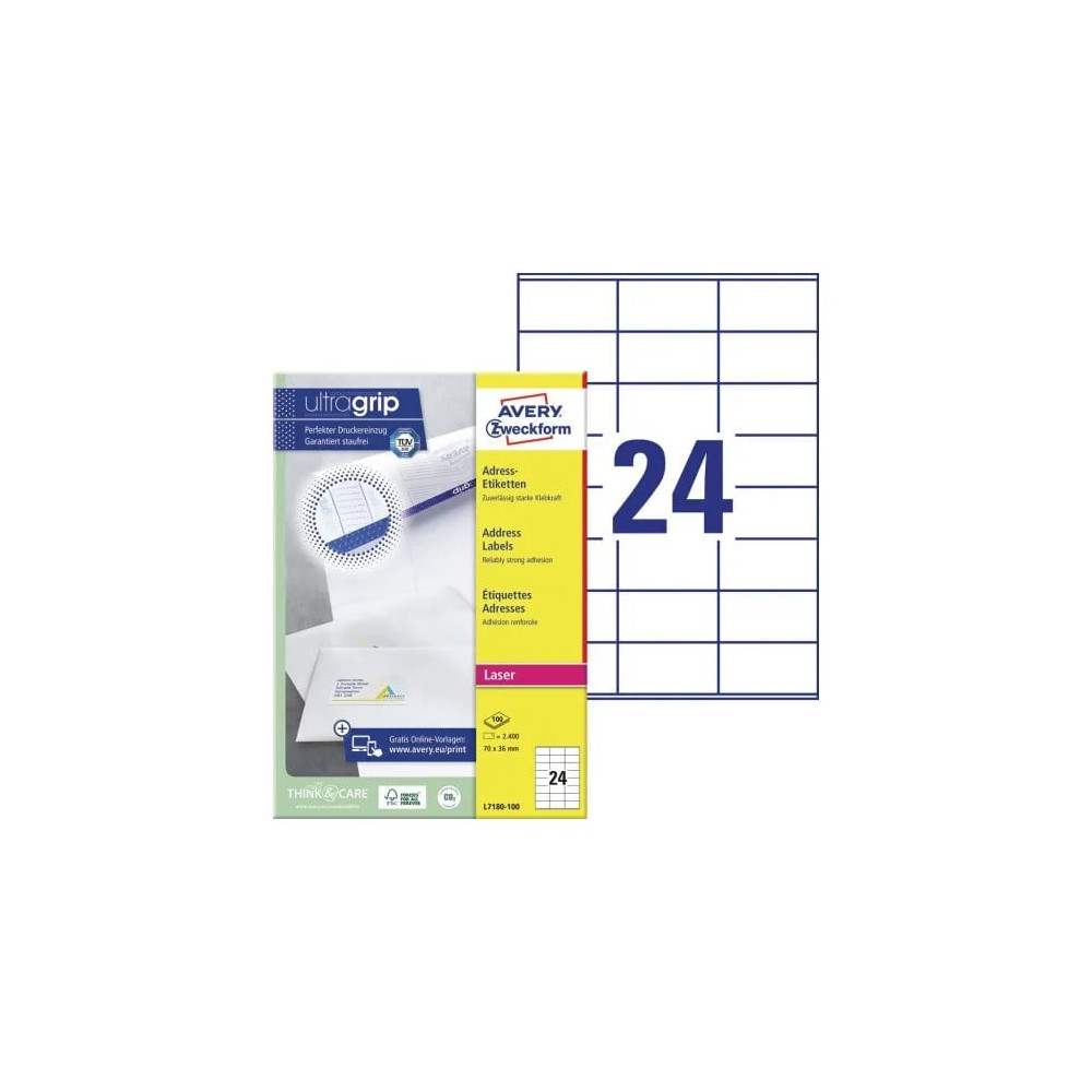 Produktbild för Avery L7180 - adresslappar - 2400 etikett (er) - 70 x 36 mm