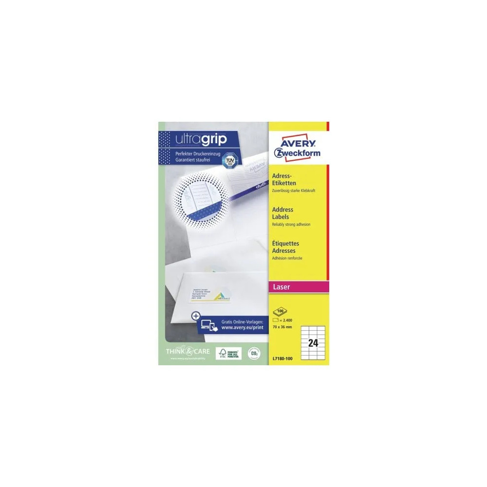 Produktbild för Avery L7180 - adresslappar - 2400 etikett (er) - 70 x 36 mm