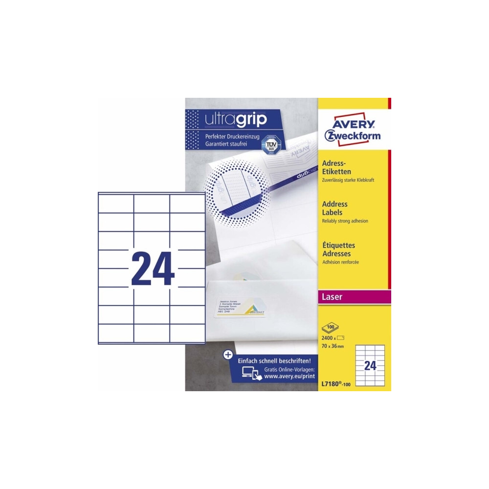 Produktbild för Avery L7180 - adresslappar - 2400 etikett (er) - 70 x 36 mm