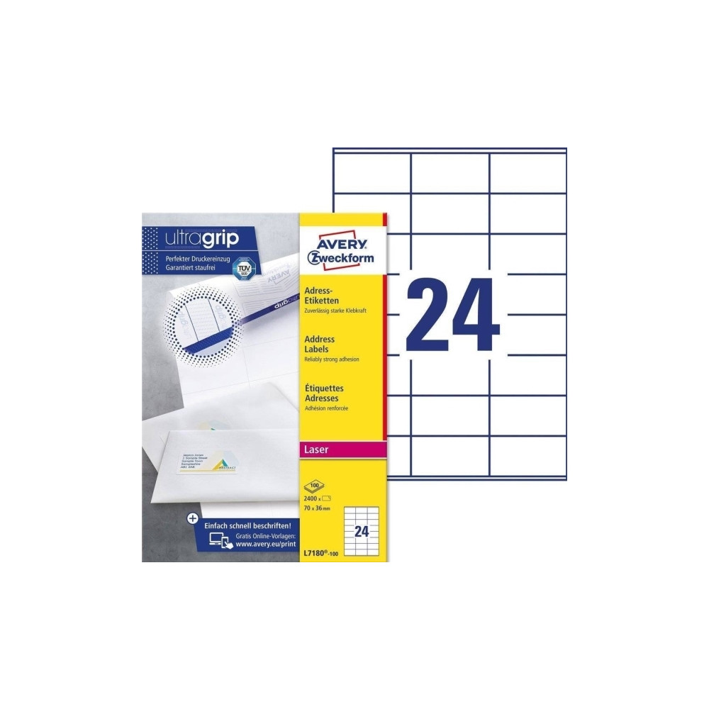 Produktbild för Avery L7180 - adresslappar - 2400 etikett (er) - 70 x 36 mm