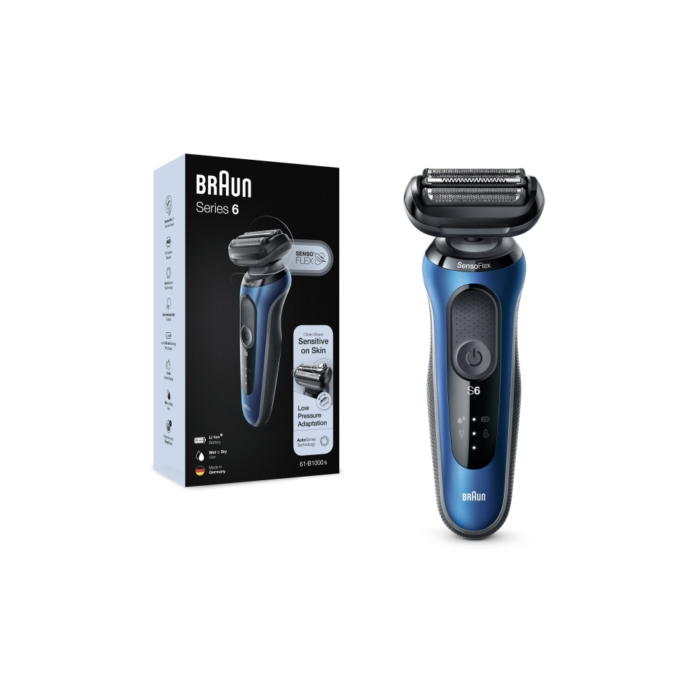 Produktbild för Braun Series 6 61-B1000s, Folierakapparat, Svart, Blå, Senso...