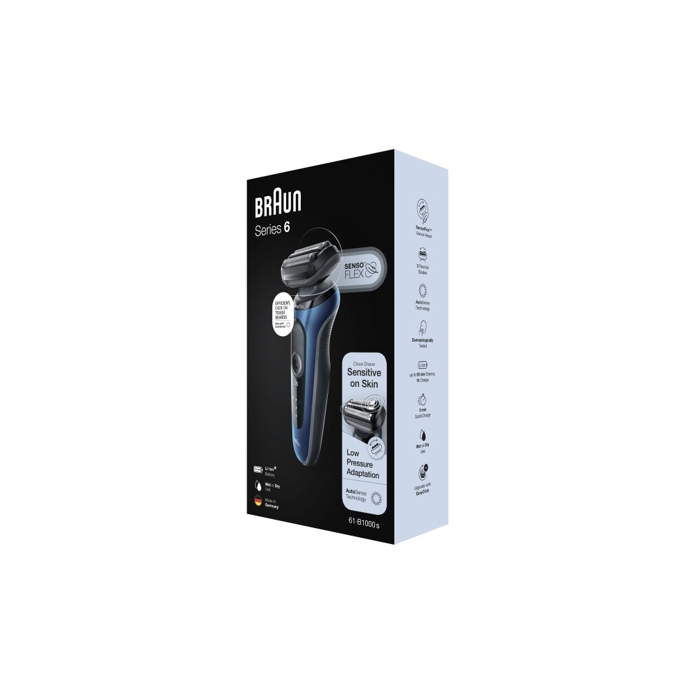 Produktbild för Braun Series 6 61-B1000s, Folierakapparat, Svart, Blå, Senso...